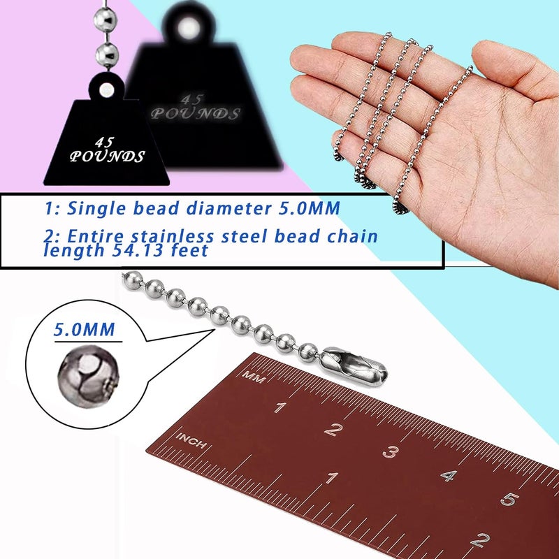YZDTECH 55ft Ball Bead Chain, 5.0mm Stainless Steel Dog Tag Chain with 100 Connectors Clasps for Jewelry DIY Craft Making,Dog Necklace Chain,Men Military Keychain Making Supplies (Silver) - Image 2